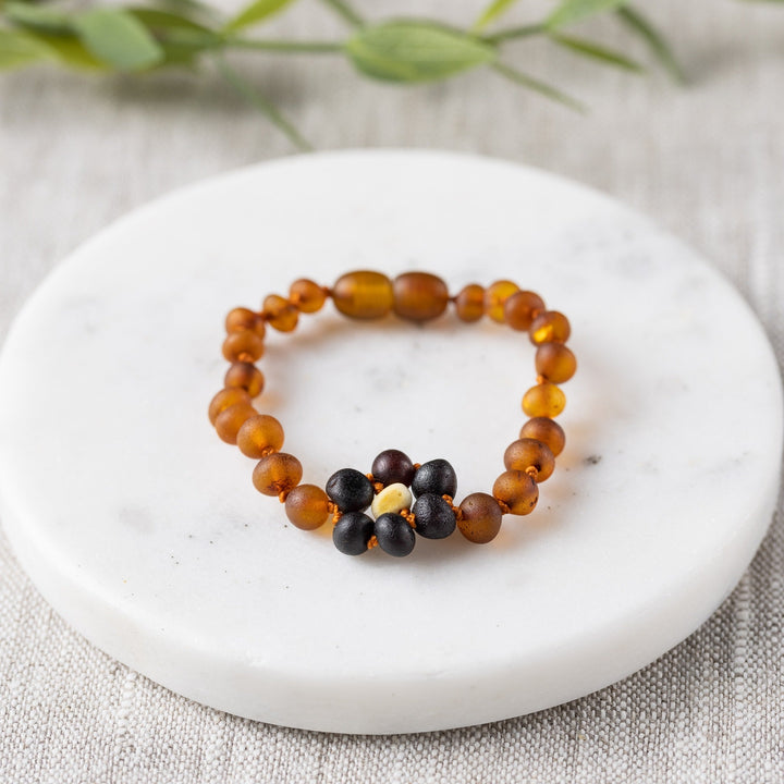 Kids | Raw Cognac Flower Baltic Amber Bracelet - R.B. Amber Jewelry