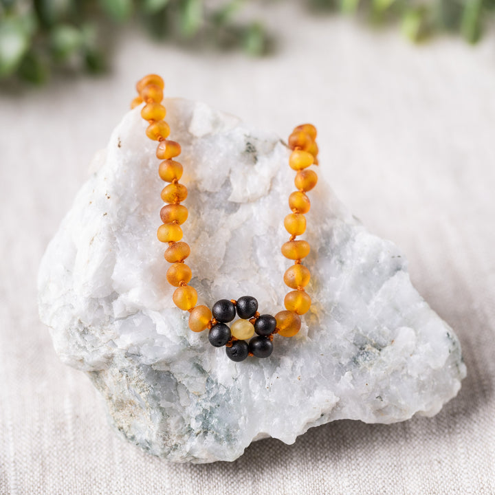 Kids | Raw Cognac Flower Baltic Amber Necklace - R.B. Amber Jewelry