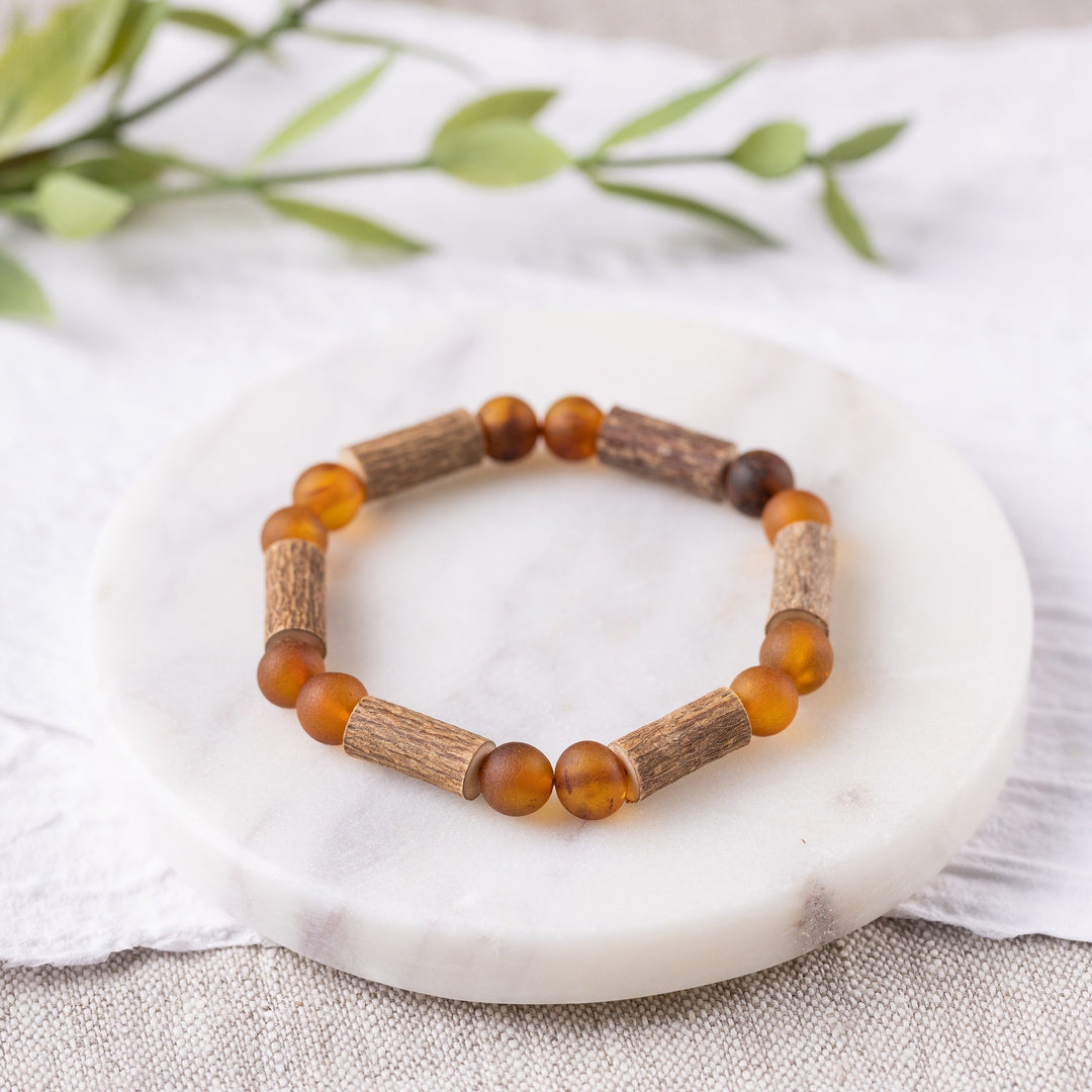 Adults | Raw Cognac Amber + Hazelwood Bracelet - R.B. Amber Jewelry