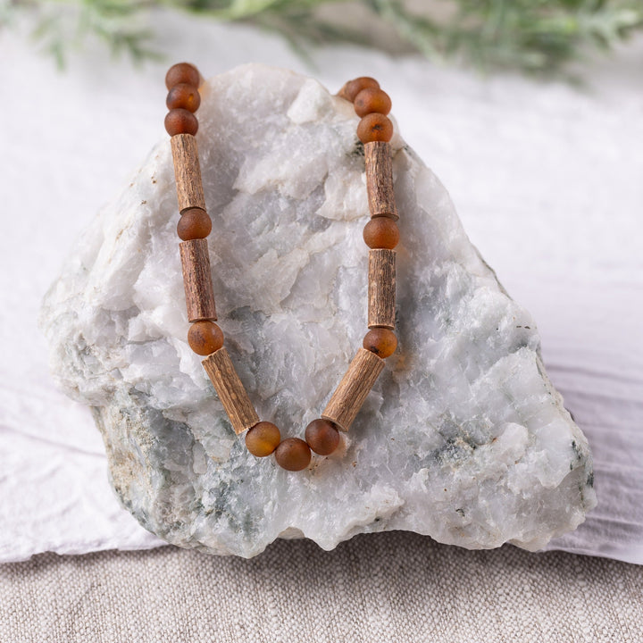 Adults | Raw Cognac Amber + Hazelwood Necklace - R.B. Amber Jewelry