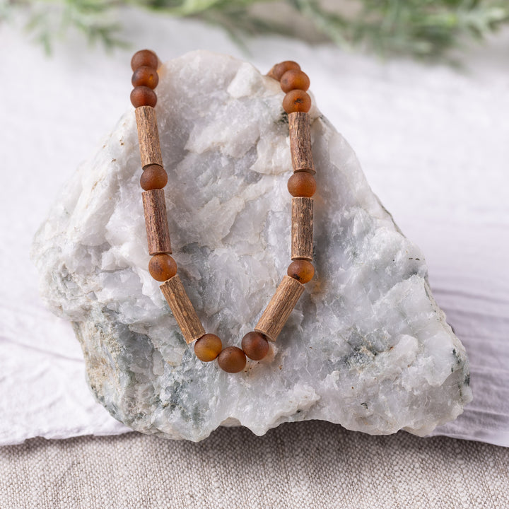 Adults | Raw Cognac Amber + Hazelwood Necklace