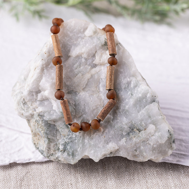 Kids | Raw Cognac Amber + Hazelwood Necklace - R.B. Amber Jewelry