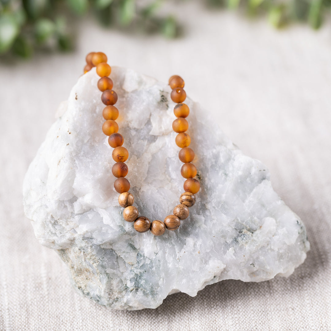 Adults | Sandalwood + Raw Cognac Amber Necklace