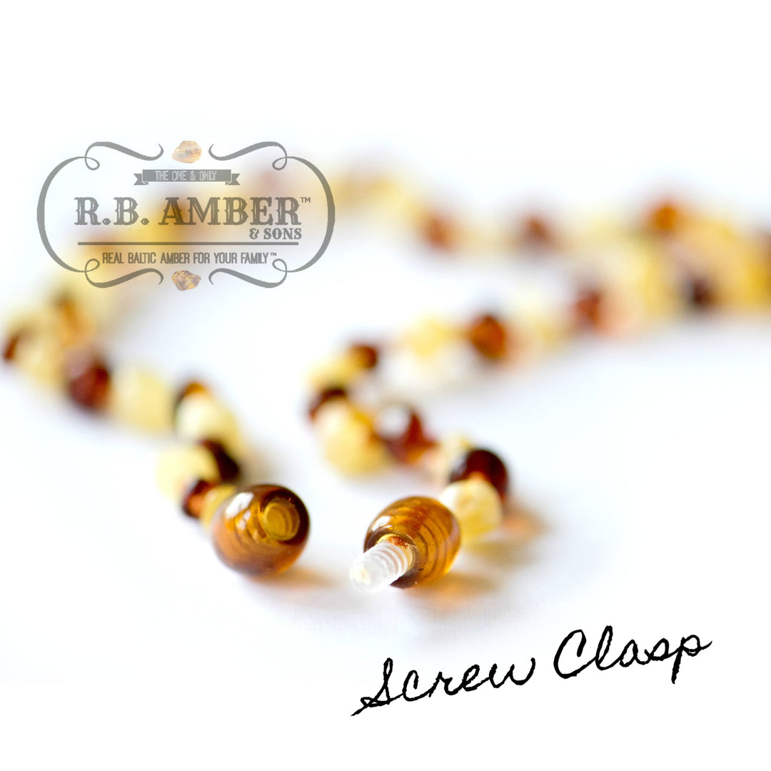 Kids | Aqua Sea Glass + Raw Cognac Amber Bracelet