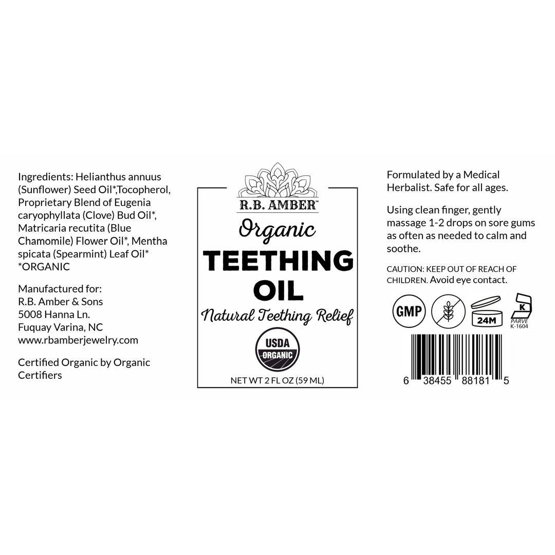 Organic Teething Oil for Safe + Effective Teething Relief - R.B. Amber Jewelry