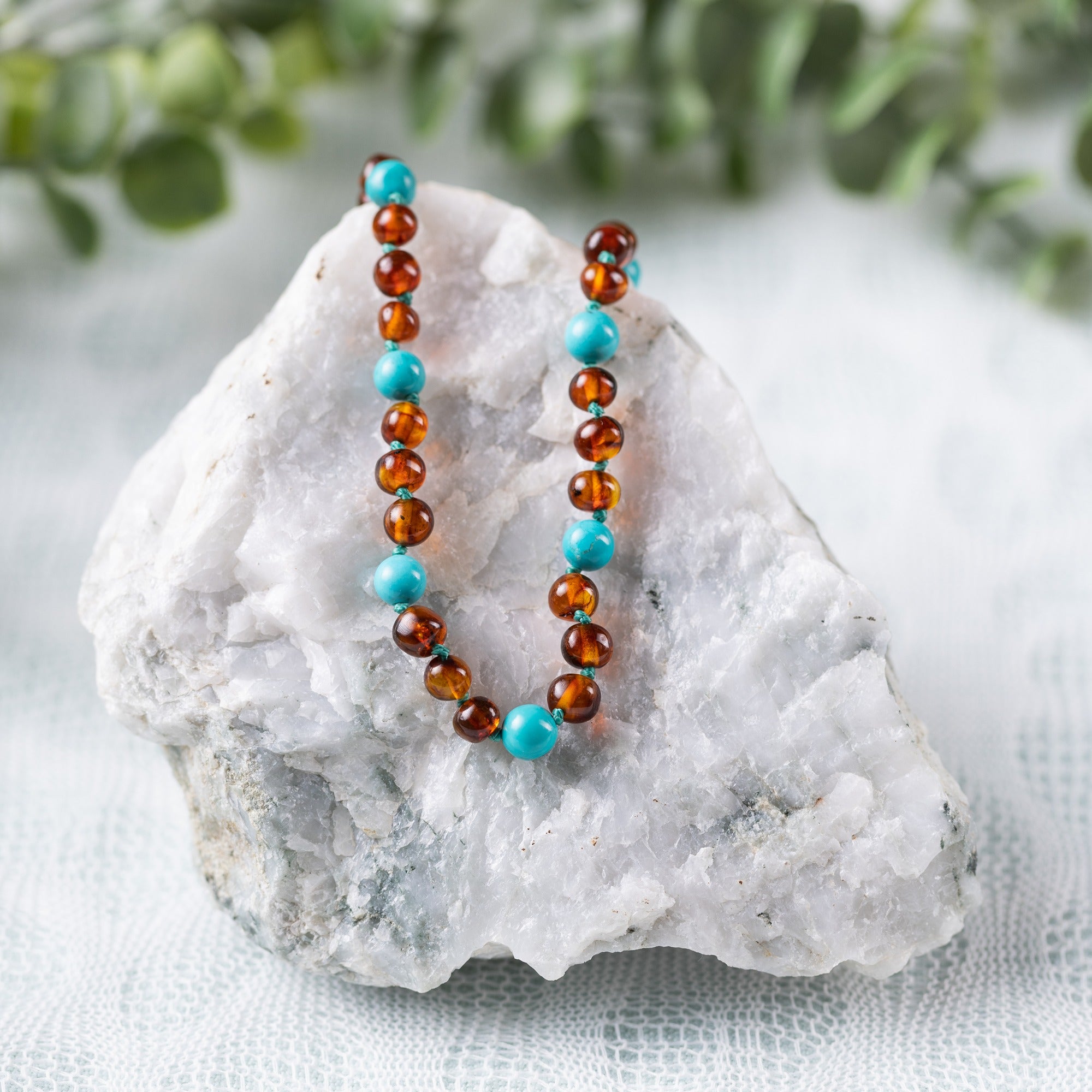 Kids | Turquoise + Cognac Amber Necklace – R.B. Amber Jewelry
