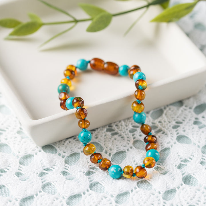 Adults | Turquoise + Cognac Amber Anklet