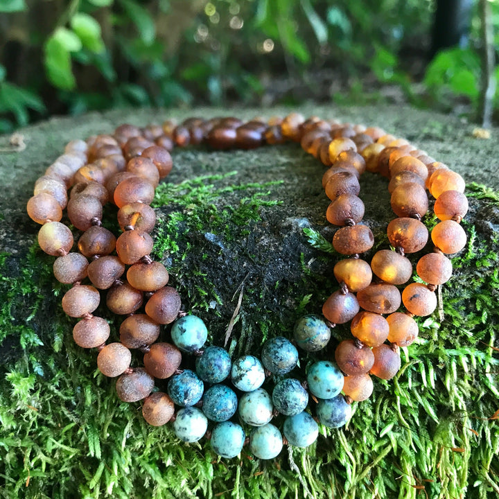 Adults | African Turquoise + Raw Cognac Amber Necklace - R.B. Amber Jewelry