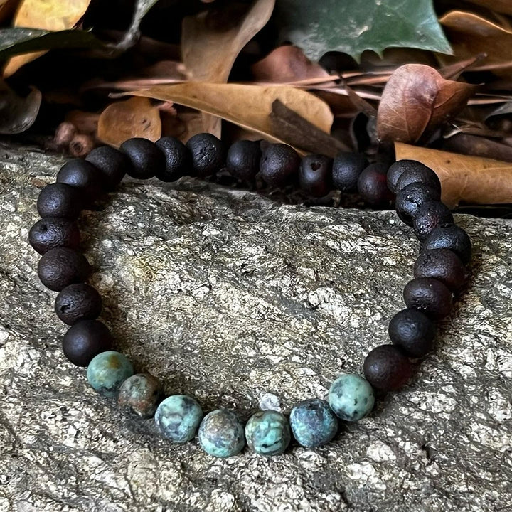 Adults | African Turquoise + Raw Cherry Amber Bracelet - R.B. Amber Jewelry