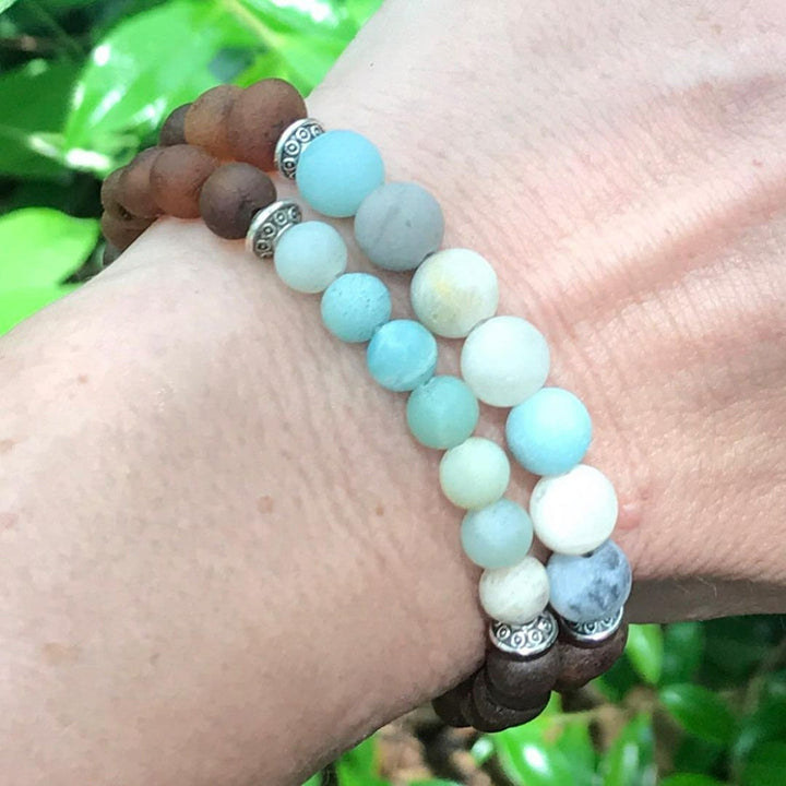 Adults | Amazonite + Raw Cognac Aromatherapy Bracelet - R.B. Amber Jewelry