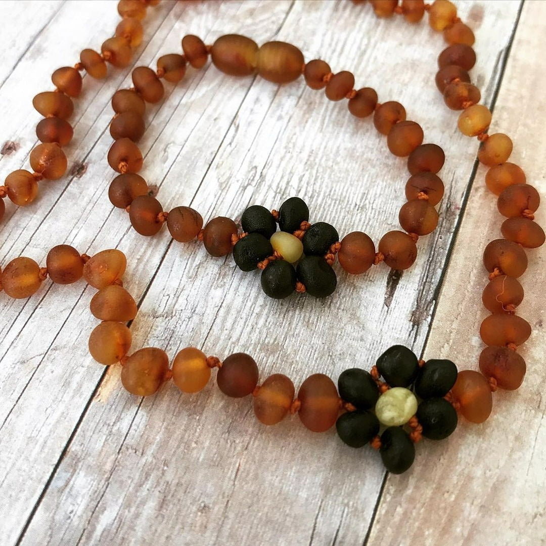 Kids | Raw Cognac Flower Baltic Amber Necklace - R.B. Amber Jewelry