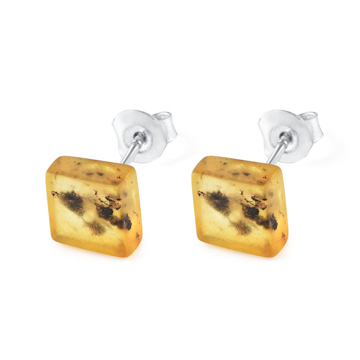 Green Baltic Amber Square Stud Earrings - R.B. Amber Jewelry