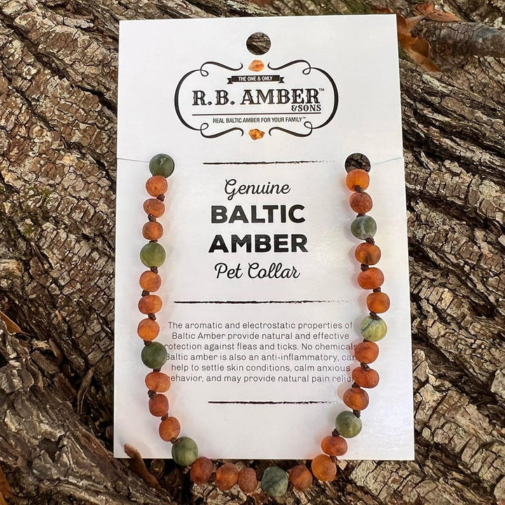 Pet | Green Jade + Raw Cognac Amber Collar - R.B. Amber Jewelry