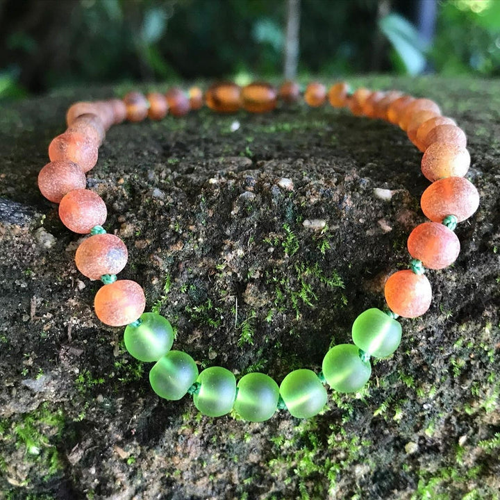 Adults | Green Sea Glass + Raw Cognac Aromatherapy Bracelet - R.B. Amber Jewelry
