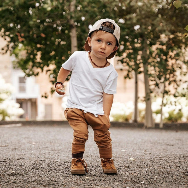 Kids | Raw Cherry Amber + Hazelwood Necklace - R.B. Amber Jewelry