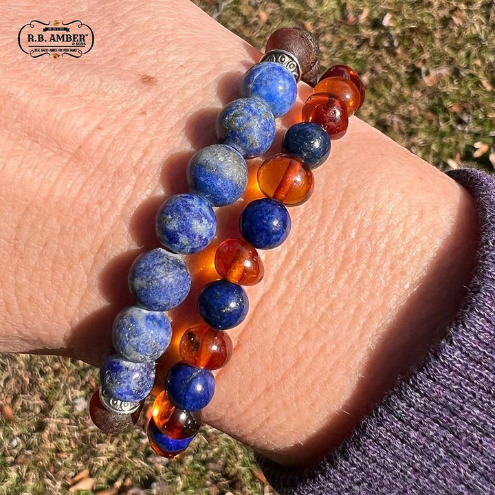 Adults | Lapis Lazuli + Cognac Amber Bracelets - R.B. Amber Jewelry