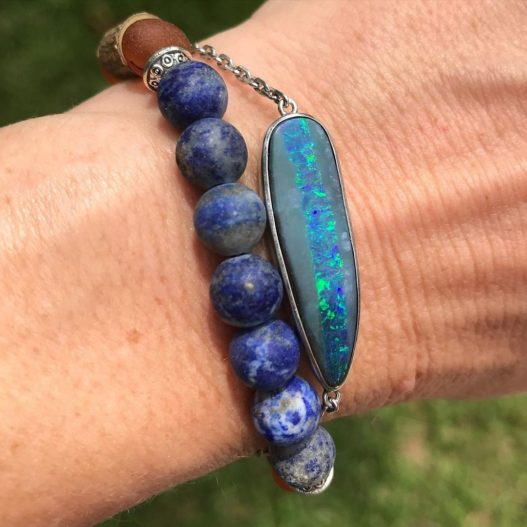 Adults | Lapis Lazuli + Raw Cognac Amber Hazelwood Bracelet - R.B. Amber Jewelry