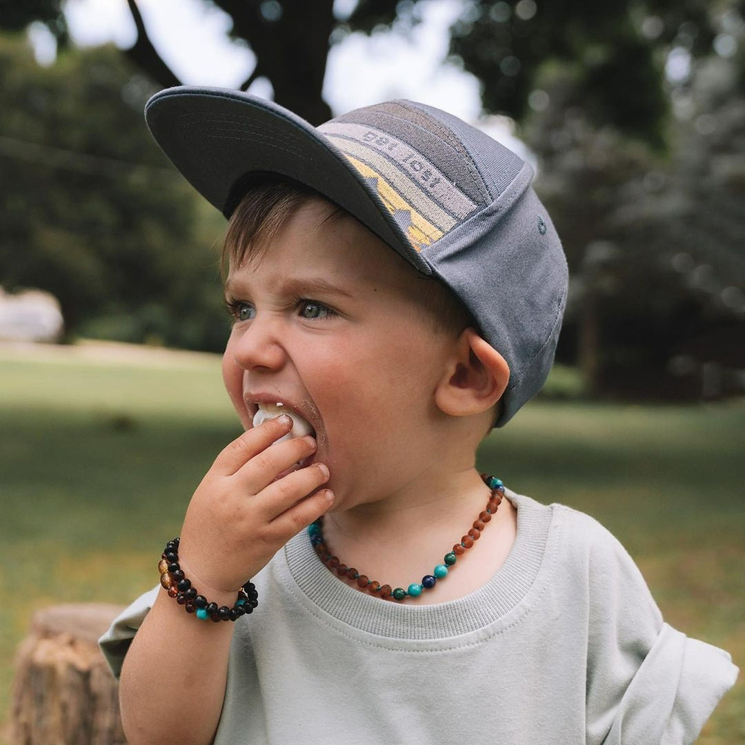 Kids | Malachite Mix + Raw Cognac Aromatherapy Bracelet - R.B. Amber Jewelry