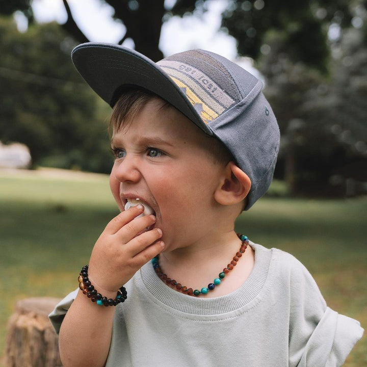 Kids | Malachite Mix + Raw Cognac Aromatherapy Bracelet - R.B. Amber Jewelry