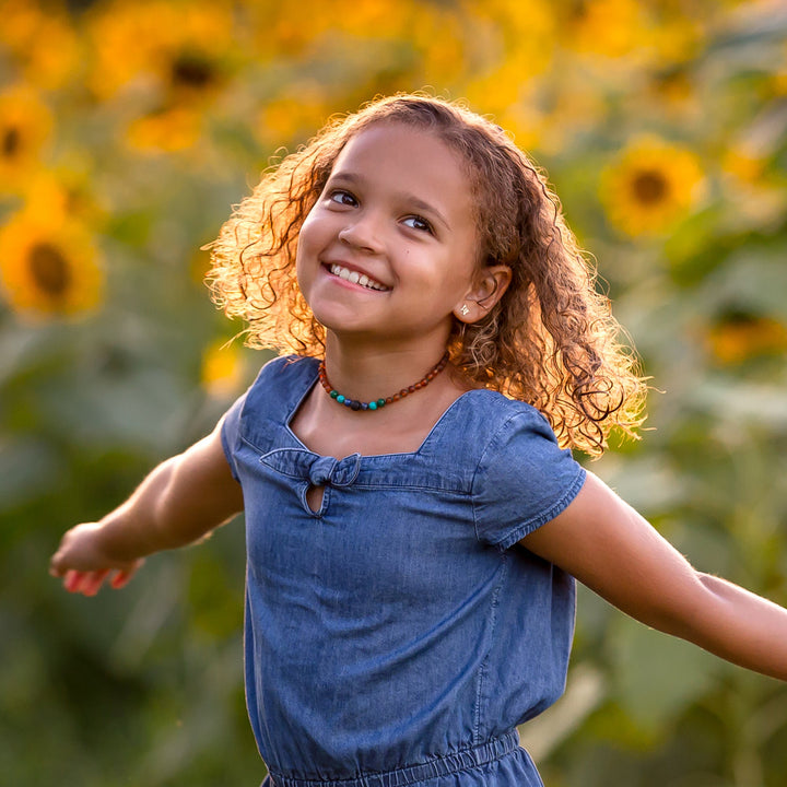 Kids | Malachite Mix + Raw Cognac Aromatherapy Necklace - R.B. Amber Jewelry