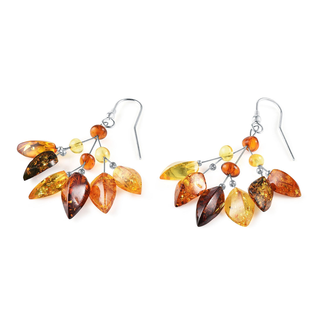 Multi Baltic Amber Leaf Drop Earrings - R.B. Amber Jewelry