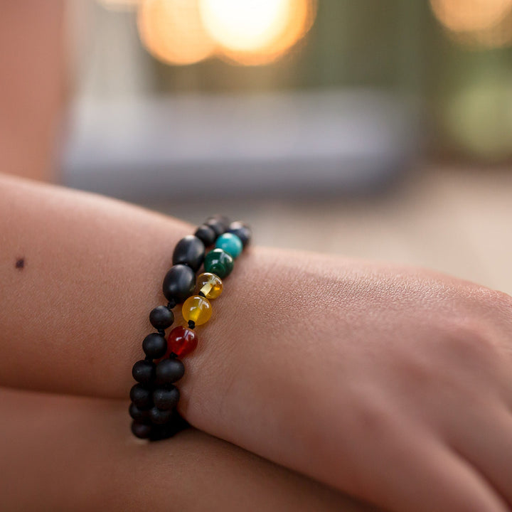 Kids | Rainbow Chakra + Raw Cherry Amber Bracelet - R.B. Amber Jewelry