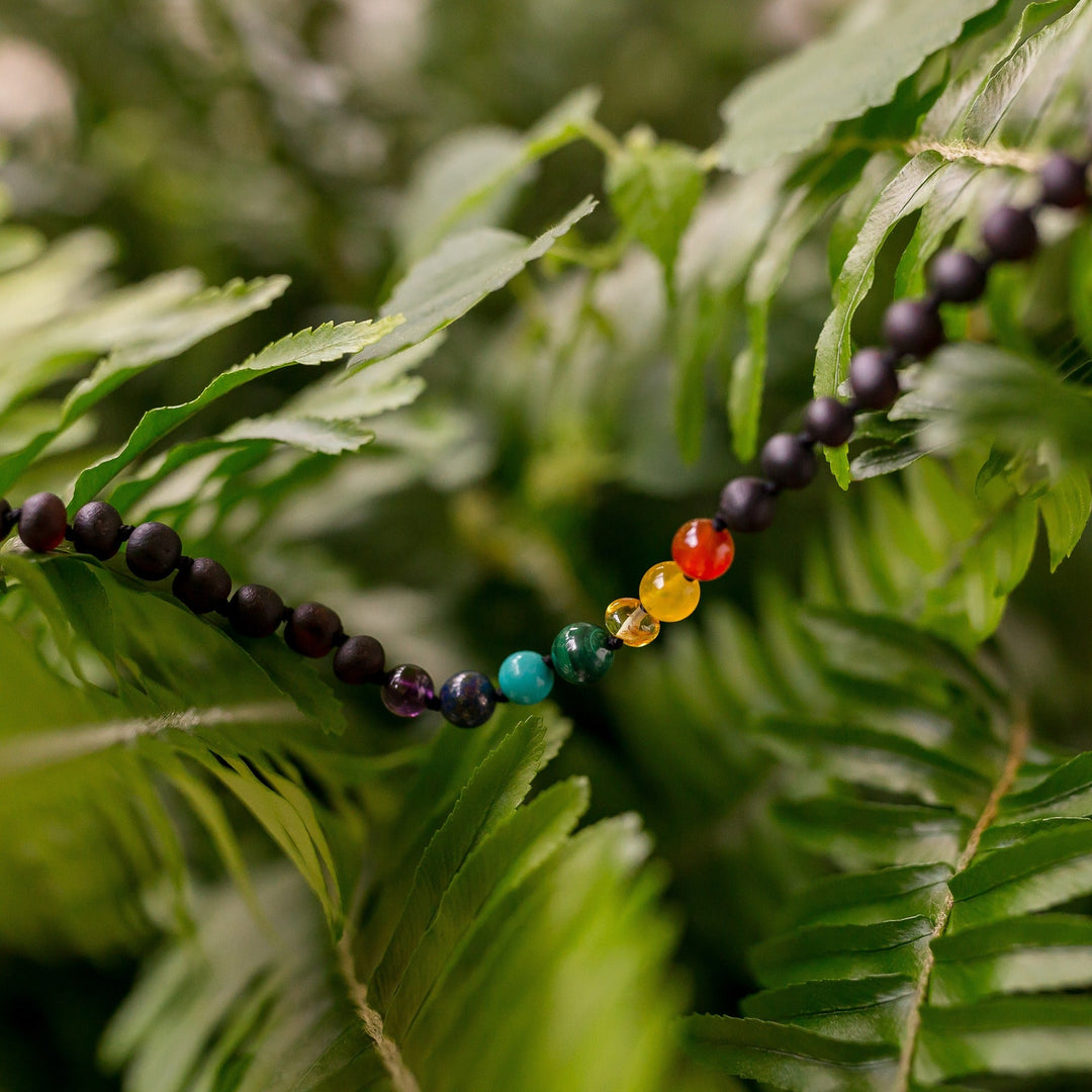 Kids | Rainbow Chakra + Raw Cherry Amber Necklace - R.B. Amber Jewelry