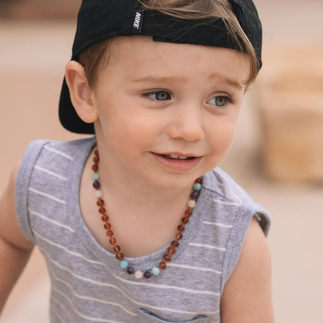 Kids | Mermaid Mix + Raw Cognac Amber Necklace - R.B. Amber Jewelry