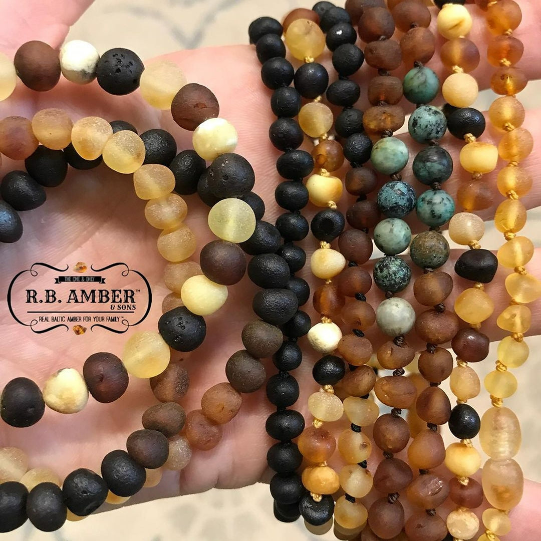 Kids | African Turquoise + Raw Cognac Amber Necklace